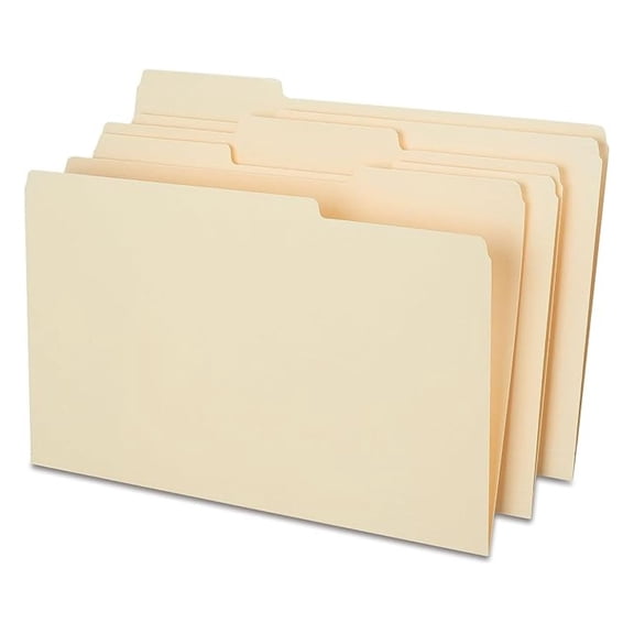 Heavyweight File Folder, Legal Size, 1/3Cut Tabs, Manila, ExtraDurable Paper Stock, 100/Carton
