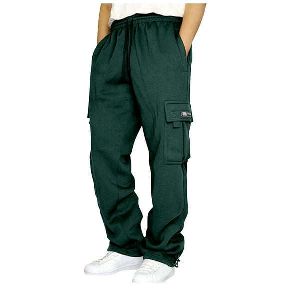 Heavyweight Fleece Cargo Sweatpants Mens Cargo Pants Men's Solid Casual Outdoor Straight Pant Type Fitness Trousers with Multiple Pockets