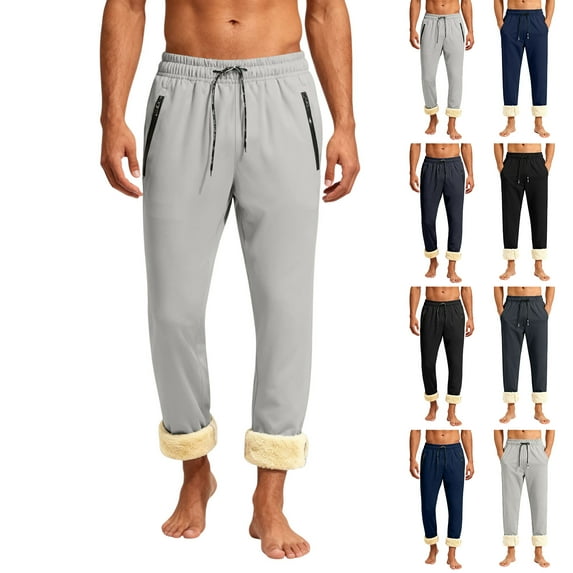 Heavyweight Fleece Lined Joggers for Men Winter Warm Sweatpants with Zipper Pockets