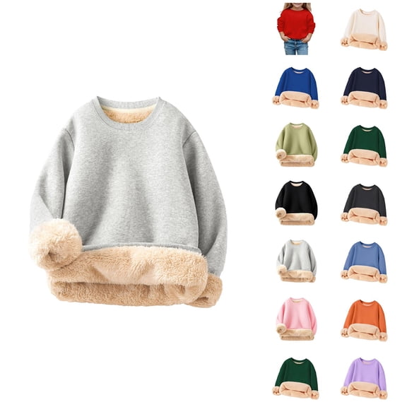 Heavyweight Lined Sweatshirts for Girls Boys Long Sleeve Crewneck Thick Plain Sweatshirt Pullover Tops