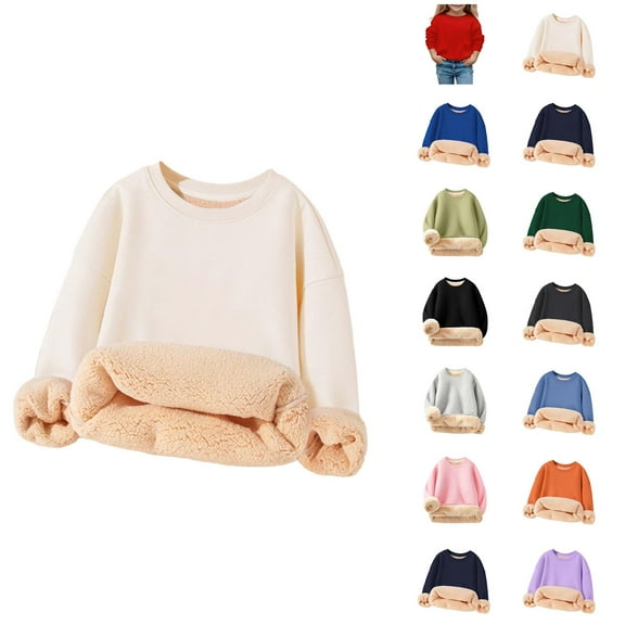 Heavyweight Fleece Lined Sweatshirts for Girls Boys Long Sleeve Crewneck Thick Plain Sweatshirt Pullover Tops