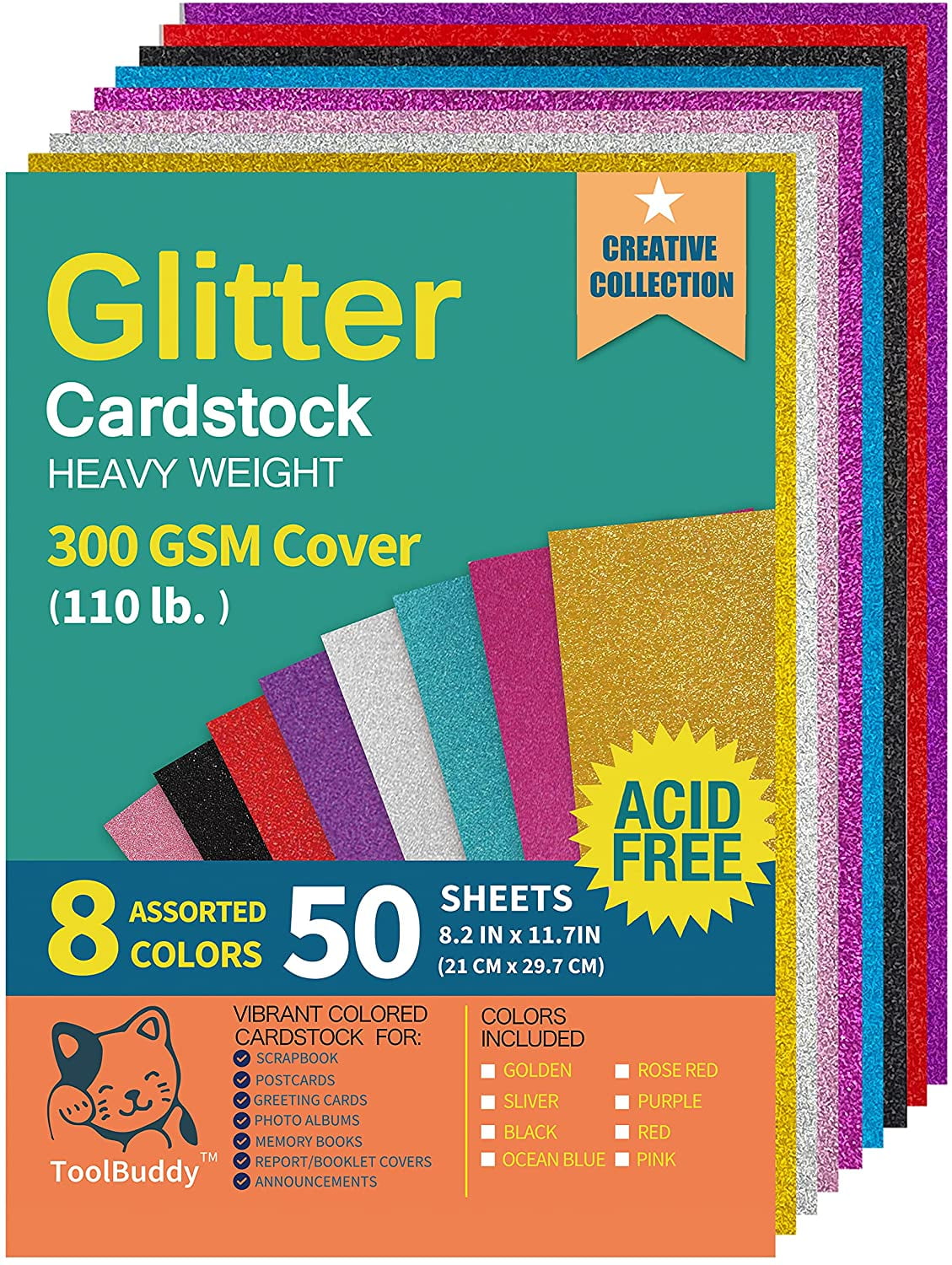 12x12 Blue Glitter Cardstock, 300gsm Cardstock, Premium Glitter Cardstock,  Paper for Crafts 