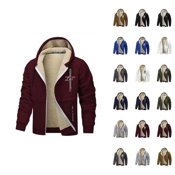 Heavyweight Hooded Jacket for Men 2025 Fall Winter Long Sleeve Fleece Lined Warm Zip Up Hoodie Sweatshirt Coat