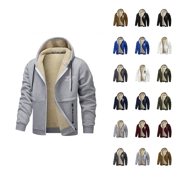 Heavyweight Hooded Jacket for Men 2025 Fall Winter Long Sleeve Fleece Lined Warm Zip Up Hoodie Sweatshirt Coat