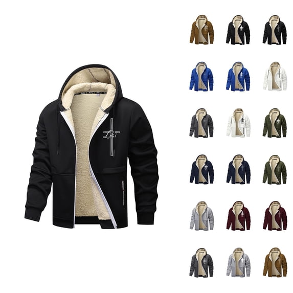 Heavyweight Hooded Jacket for Men 2025 Fall Winter Long Sleeve Fleece Lined Warm Zip Up Hoodie Sweatshirt Coat