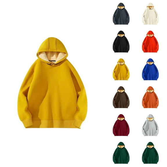 Heavyweight Hoodie for Men Fall Winter Long Sleeve Lined Warm Plain Hooded Sweatshirt Pullover Tops