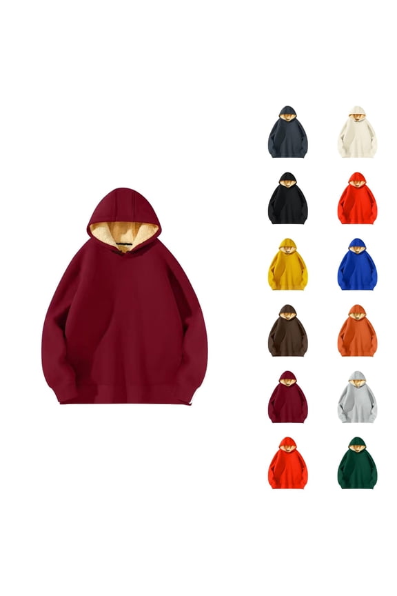 Heavyweight Hoodie for Men Fall Winter Long Sleeve Lined Warm Plain Hooded Sweatshirt Pullover Tops