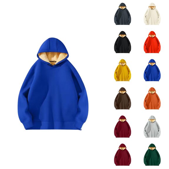 Heavyweight Hoodie for Men Fall Winter Long Sleeve Lined Warm Plain Hooded Sweatshirt Pullover Tops