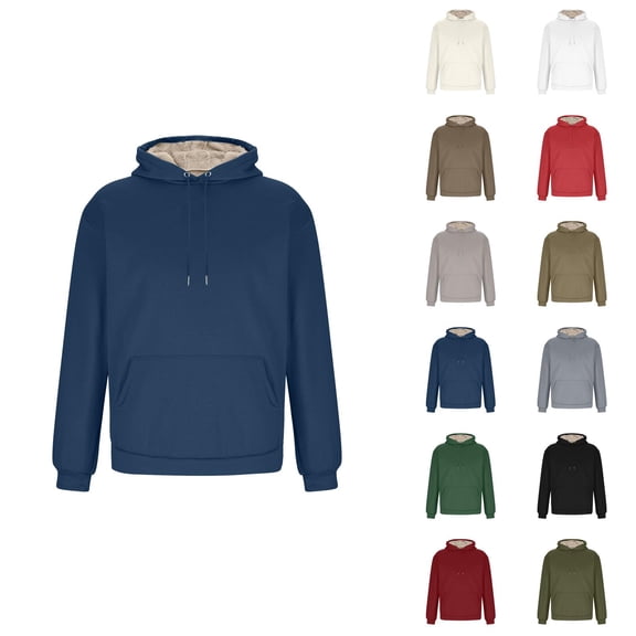 Heavyweight Hoodie for Men Fall Winter Long Sleeve Lined Warm Plain Hooded Sweatshirt with Pockets Pullover Top