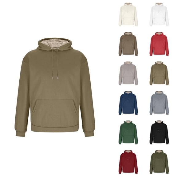 Heavyweight Hoodie for Men Fall Winter Long Sleeve Lined Warm Plain Hooded Sweatshirt with Pockets Pullover Top