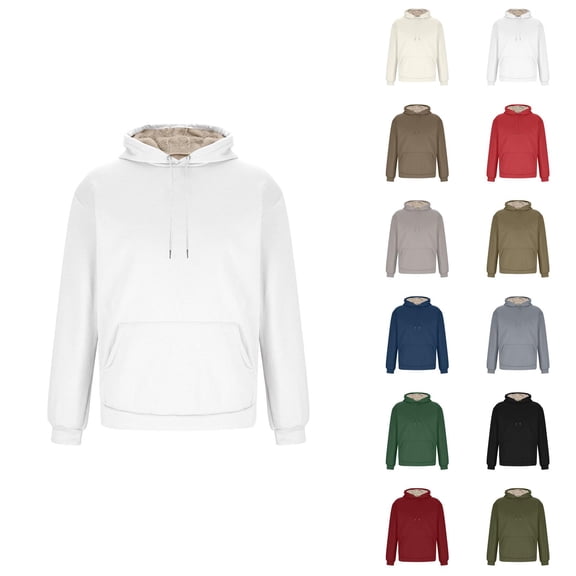 Heavyweight Hoodie for Men Fall Winter Long Sleeve Lined Warm Plain Hooded Sweatshirt with Pockets Pullover Top