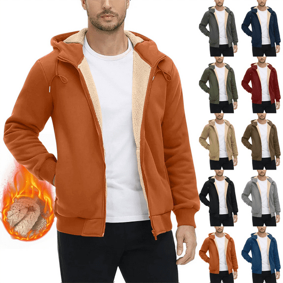 Heavyweight Hoodies for Men Zip Up Sherpa Lined Sweatshirt Windproof Fleece Jacket Winter Thermal Warm Casual for Cold Weather