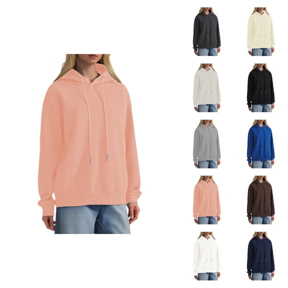Heavyweight Hoodies for Women Fall Winter Long Sleeve Drop Shoulder Loose Plain Hooded Sweatshirt with Pockets Pullover Tops