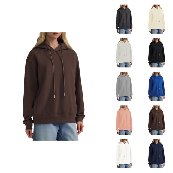 Heavyweight Hoodies for Women Fall Winter Long Sleeve Drop Shoulder Loose Plain Hooded Sweatshirt with Pockets Pullover Tops