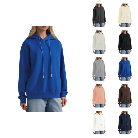 Heavyweight Hoodies for Women Fall Winter Long Sleeve Drop Shoulder Loose Plain Hooded Sweatshirt with Pockets Pullover Tops