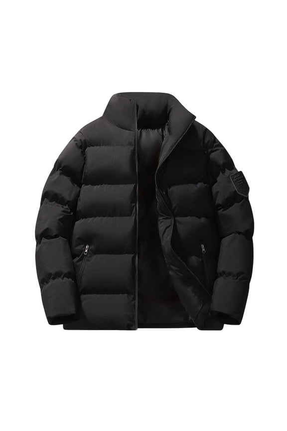 Heavyweight Jackets for Men Thicken Winter Warm Puffer Down Coat Stand Collar Full-zip Quilted Outerwear Jacket (5XL, Black)