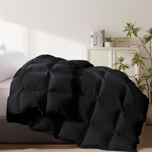 Heavyweight King Size Feather Down Fiber Comforter - Fluffy Black Thicker Winter Duvet Insert, Ultra Soft 100% Cotton Cover, Luxury Hotel Bedding with Corner Tabs, 106"x90"
