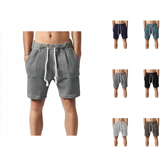 Heavyweight Knitted Shorts for Men Summer Casual Elastic Waist Jacquard Straight Leg Shorts with Pockets