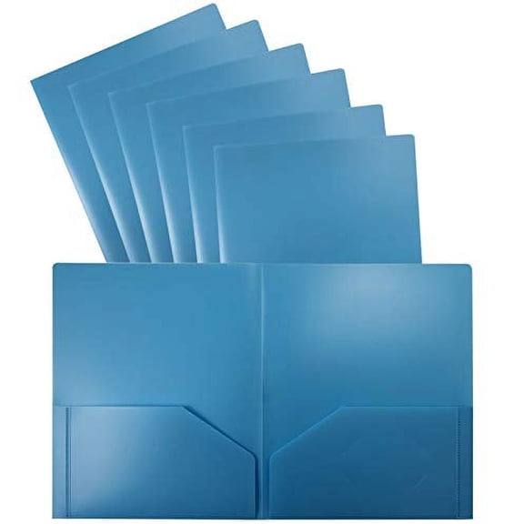 Heavyweight Light Blue Plastic 2 Pocket Portfolio Folder, 24 Pack, Letter Size Poly Folders, by Better Office Products, 24 Pack, Light Blue