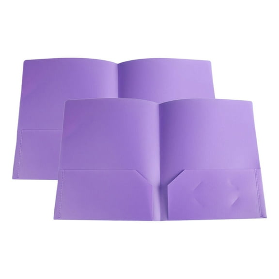 Heavyweight Plastic 2 Pocket Portfolio Folder, Heavy-Duty Letter Size Poly Folders with 2 Business Card Slot, 2 Pack, Letter Size Poly Folders (Purple) 18.5Inches