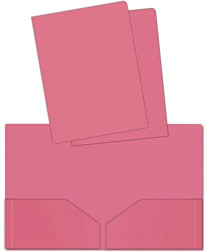 Heavyweight Plastic 2 Pocket Portfolio Folder, Letter Size Poly Folders by Better Office Products, 24 Pack (Pink)