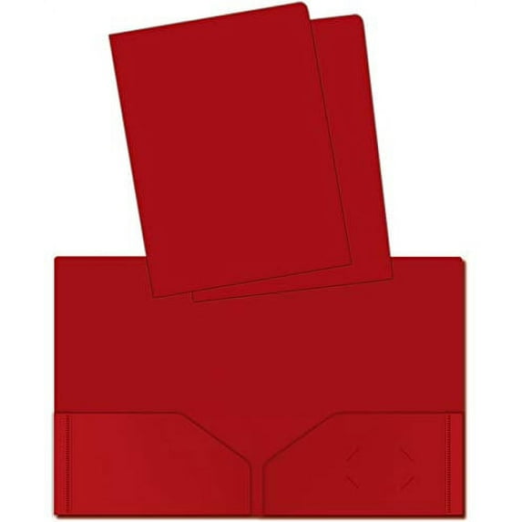 Heavyweight Plastic 2 Pocket Portfolio Folder, Letter Size Poly Folders by Better Office Products, 24 Pack (Red)