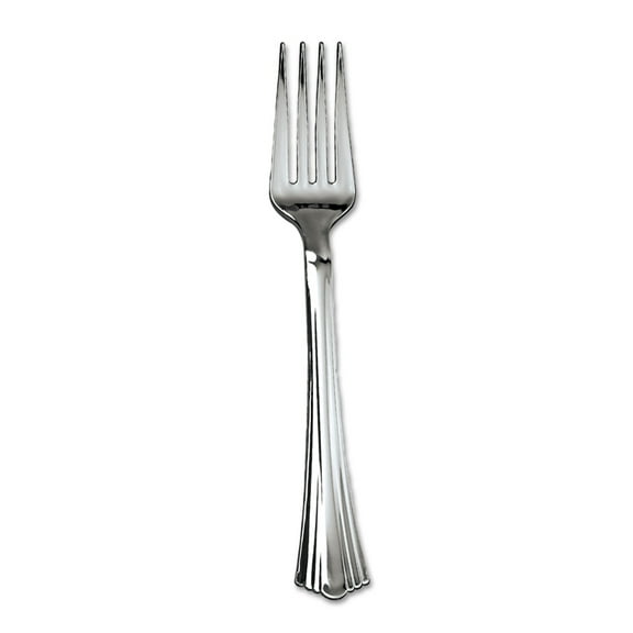 Heavyweight Plastic Forks, Reflections Design, Silver, 600/carton | Bundle of 2 Cartons