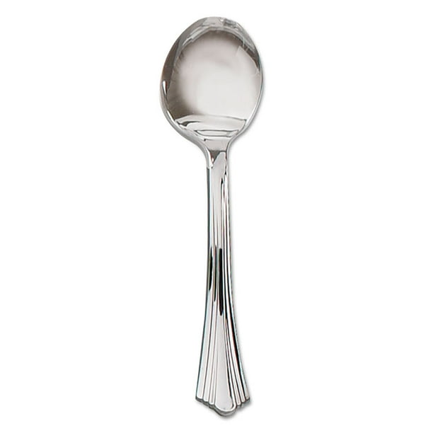 Heavyweight Plastic Soup Spoons, Silver, 53/4 In., Reflections Design