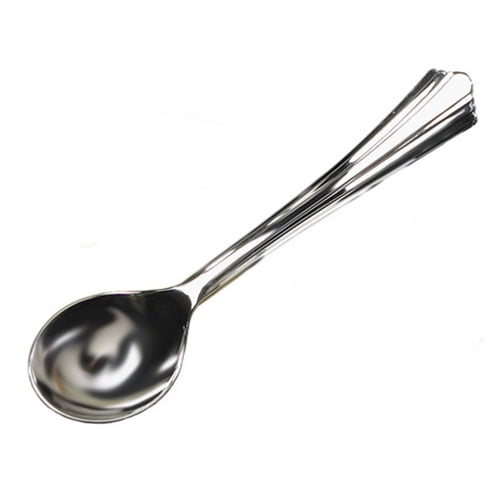 WNA 640155 Heavyweight Plastic Soup Spoons, Silver, 5-3/4 in., Reflections