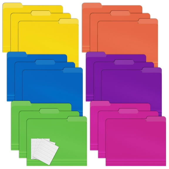 Heavyweight Poly File Folders, 1/3 Cut Tabs, 36 Pack, Assorted Colors, Letter Size, with Adhesive Labels, by Better Office Products