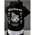 thumbnail image 1 of Heavyweight Polyester Black Religious Graphic Print Hoodie Shirt for Men & Women, up to Size 5XL, 1 of 2