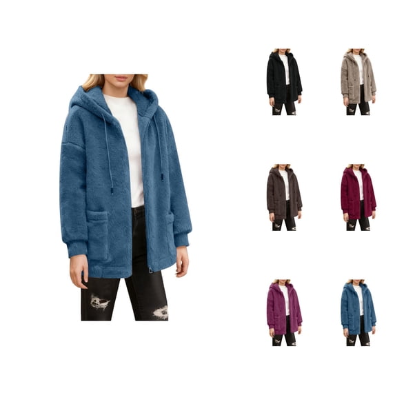 Heavyweight Sherpa Fleece Jacket Women Long Sleeve Casual Zip Up Hoodie with Pockets Fall Winter Fuzzy Warm Coat Outerwear