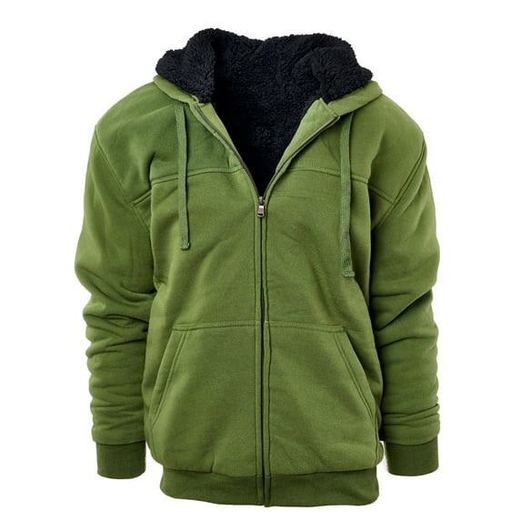 Heavyweight Sherpa Lined Full Zip Men's Fleece Hoodie (Military Green,XL)