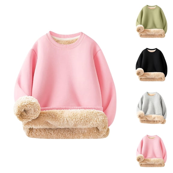 Heavyweight Sweatshirts for Girls Boys Long Sleeve Crewneck Lined Thick Plain Sweatshirt Pullover Tops