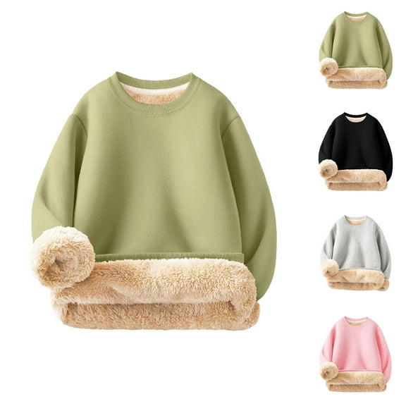 Heavyweight Sweatshirts for Girls Boys Long Sleeve Crewneck Lined Thick Plain Sweatshirt Pullover Tops