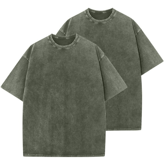 Heavyweight Vintage Tee - Oversized Washed Cotton Unisex Shirts | Streetwear Casual Basic Tops 1/2-Pack