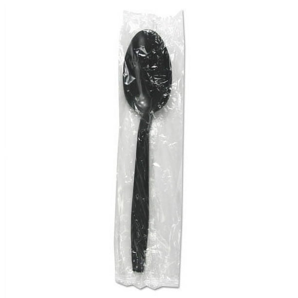 Heavyweight Wrapped Polypropylene Cutlery, Teaspoon, Black, 1,000/Carton Heavyweight Wrapped Polypropylene Cutlery, Teaspoon, Black, 1,000/Carton