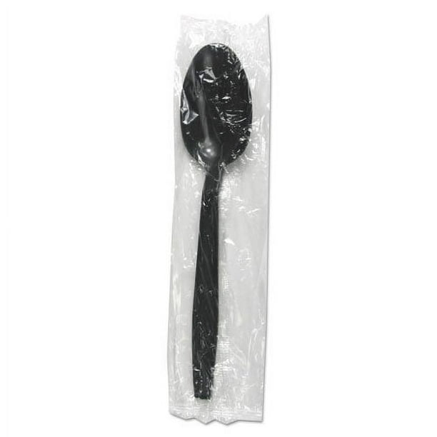 Heavyweight Wrapped Polypropylene Cutlery, Teaspoon, Black, 1,000/Carton Heavyweight Wrapped Polypropylene Cutlery, Teaspoon, Black, 1,000/Carton