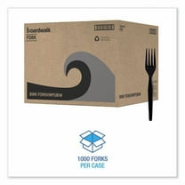 Heavyweight Wrapped Polystyrene Cutlery, Fork, Plastic, Black, 1,000/Carton | Bundle of 2