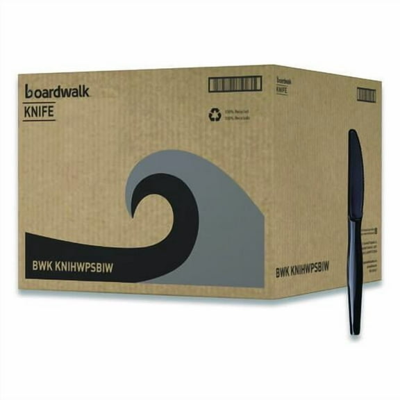 Heavyweight Wrapped Polystyrene Cutlery, Knife, Plastic, Black, 1,000/Carton | Bundle of 2