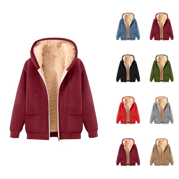 Heavyweight Zip Up Hoodie for Women 2026 Fashion Winter Long Sleeve Basic Hooded Sweatshirt with Pockets Jacket Coat