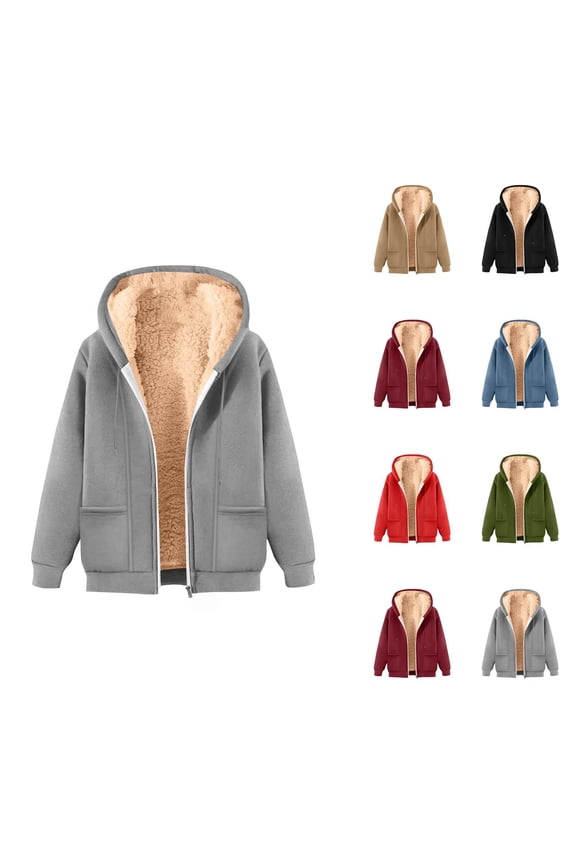 Heavyweight Zip Up Hoodie for Women 2026 Fashion Winter Long Sleeve Plain Hooded Sweatshirt with Pockets Jacket Coat
