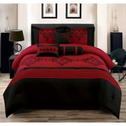 EMPIRE HOME FASHION Heba Queen Size 7-Piece Comforter Set Red & Black Bed in a Bag Over-Sized Embroidered Bedding