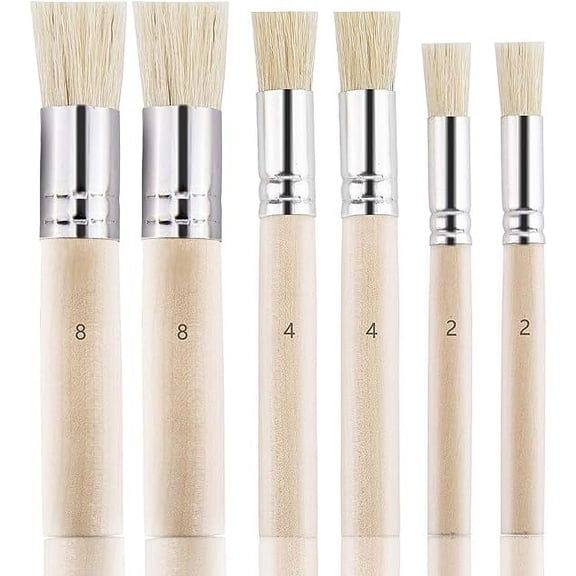 Hebalg 6Pcs Wooden Stencil Brushes, Natural Bristle Stencil Brushes for Acrylic Painting, Oil Painting, Watercolor Painting, Card Making, DIY Art Crafts Project (3 Sizes)