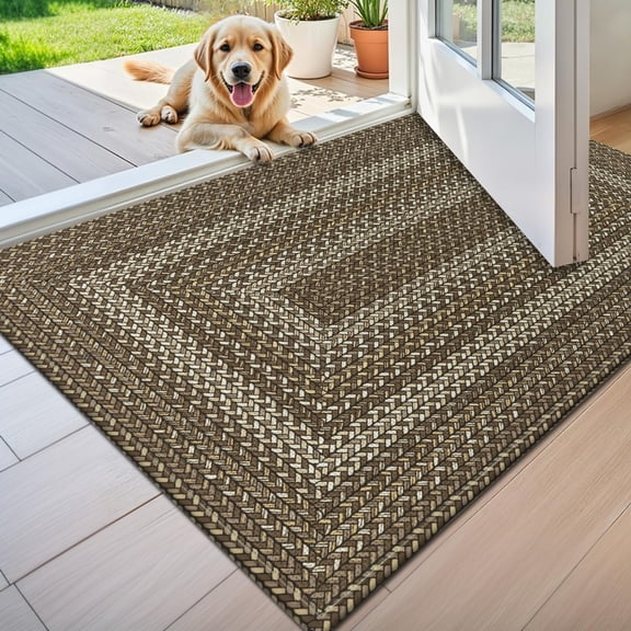 Hebe Door Mat Indoor Entrance 24"x36" Thin Welcome Mats For Front Washable Non Slip Rubbering Entry Doormat Large Faux Jute Dirtper Entryway