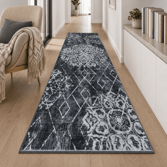 Hebe Hallway Runner Rug 2'8''x8' Washable Vintdistressed Area Rugs Non Slip Laundry Boho Floor Carpet Runners For Hallways Entryway Room Kitchen Bathroom
