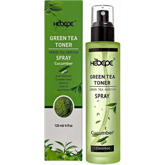 Hebepe Green Tea Matcha Facial Toner Mist with Cucumber, Refreshing, and Soothing Face Toner, with Jojoba Oil, Castor Oil, Snail Filtrate,120ml