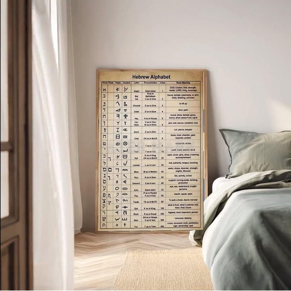 Hebrew Alphabet Chart Wall Art Print , Poster Print Only