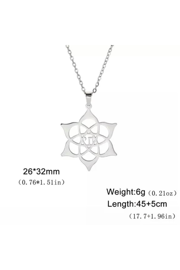 Hebrew Chai Lotus Flower Pendant Necklace Amulet Stainless Steel Jewelry