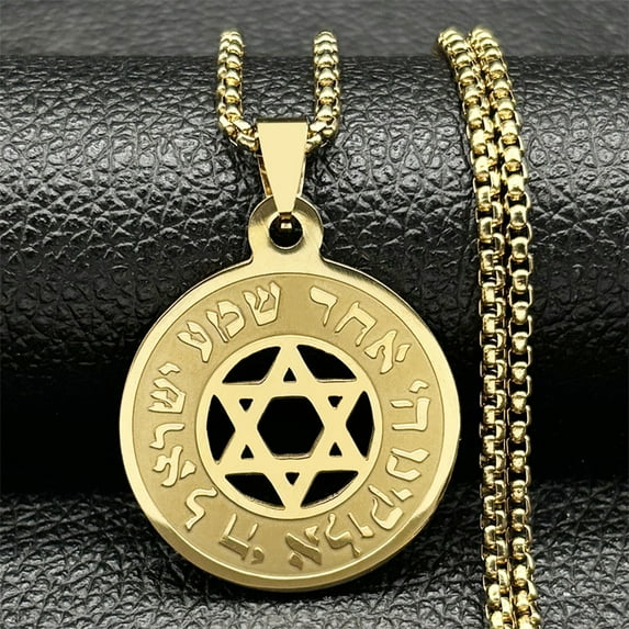 Hebrew Star of David 14K Yellow Gold Pendant Necklace for Women Men Golden Silver Color Jewish Bless Male Chain Jewelry